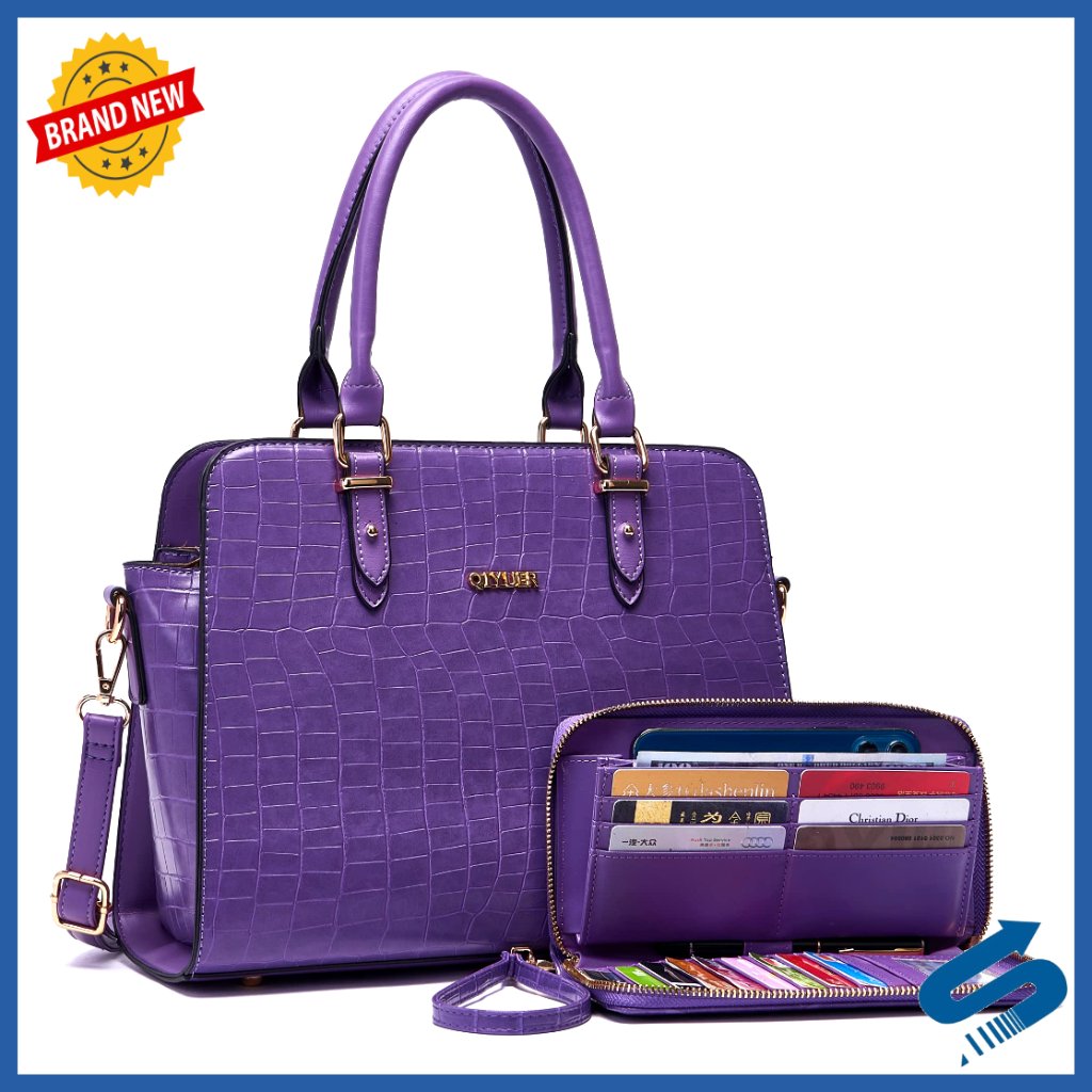 Synthetic Leather Satchel Purse With Wallet Set, Work Tote Bag 2pcs